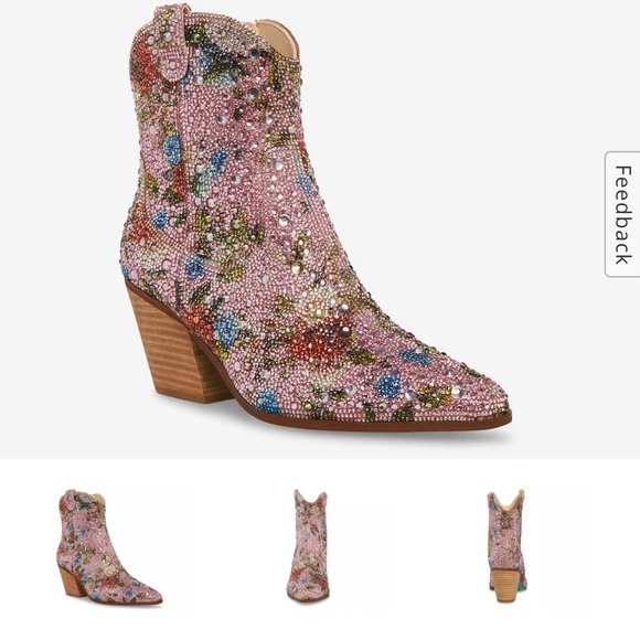 Betsey Johnson Emory Rhinestone Western Boot Pink Floral Sequin Sz 6 - Picture 2 of 6